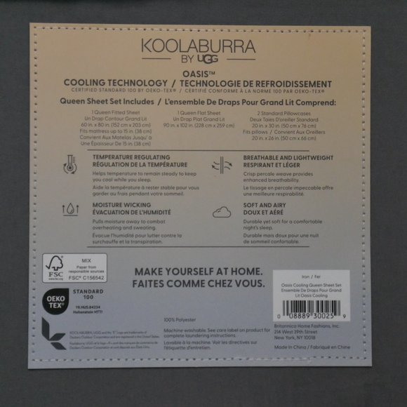 UGG OASIS Queen Size Sheet Set 4 Piece Set Cooling Technology Gray Koolaburra - Picture 3 of 3